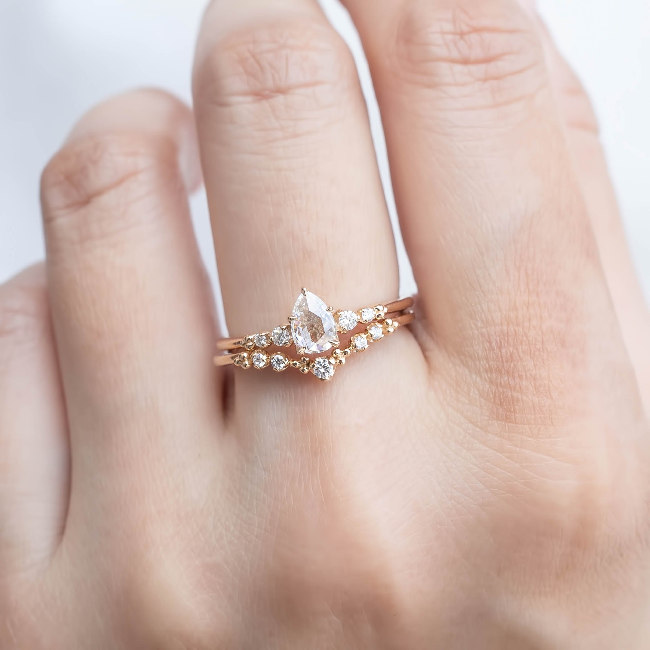 Estel Fleur Ring, 0.25ct Pear Rose Cut Diamond
