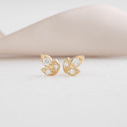 Three Leaf Diamond Stud Earrings, 14k Gold