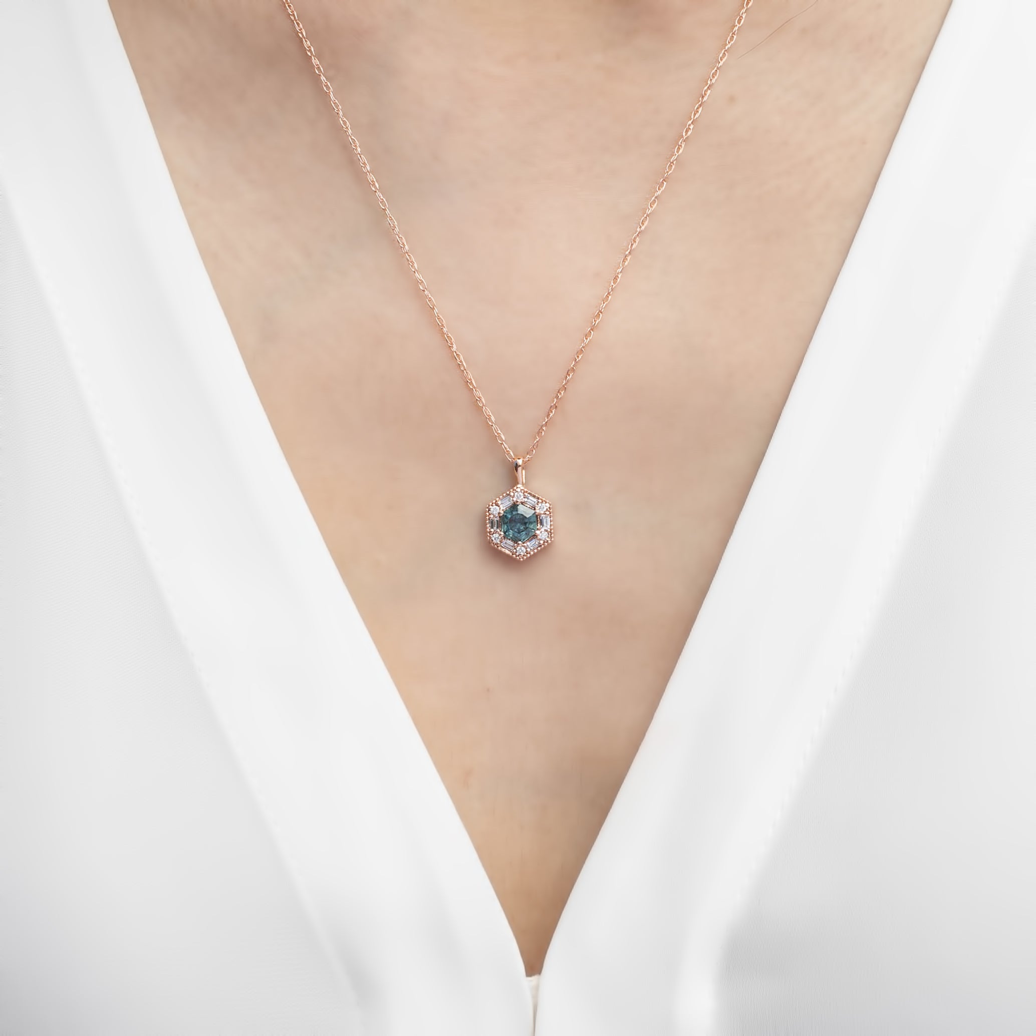 Lila Necklace, Blue-Green Montana Sapphire (Charm Option)