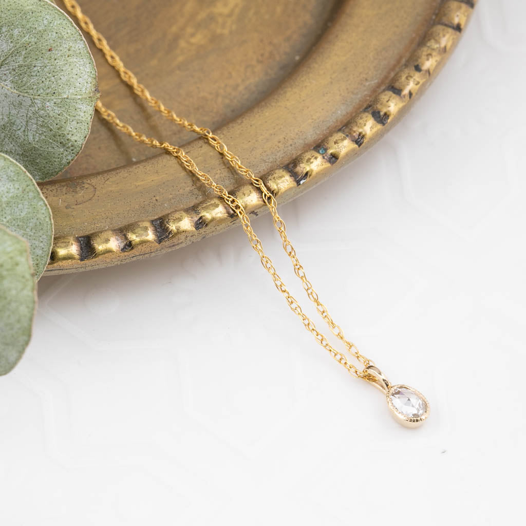 Bezel Set Charm Necklace, 0.15ct Rose-Cut Diamond (Charm Option)