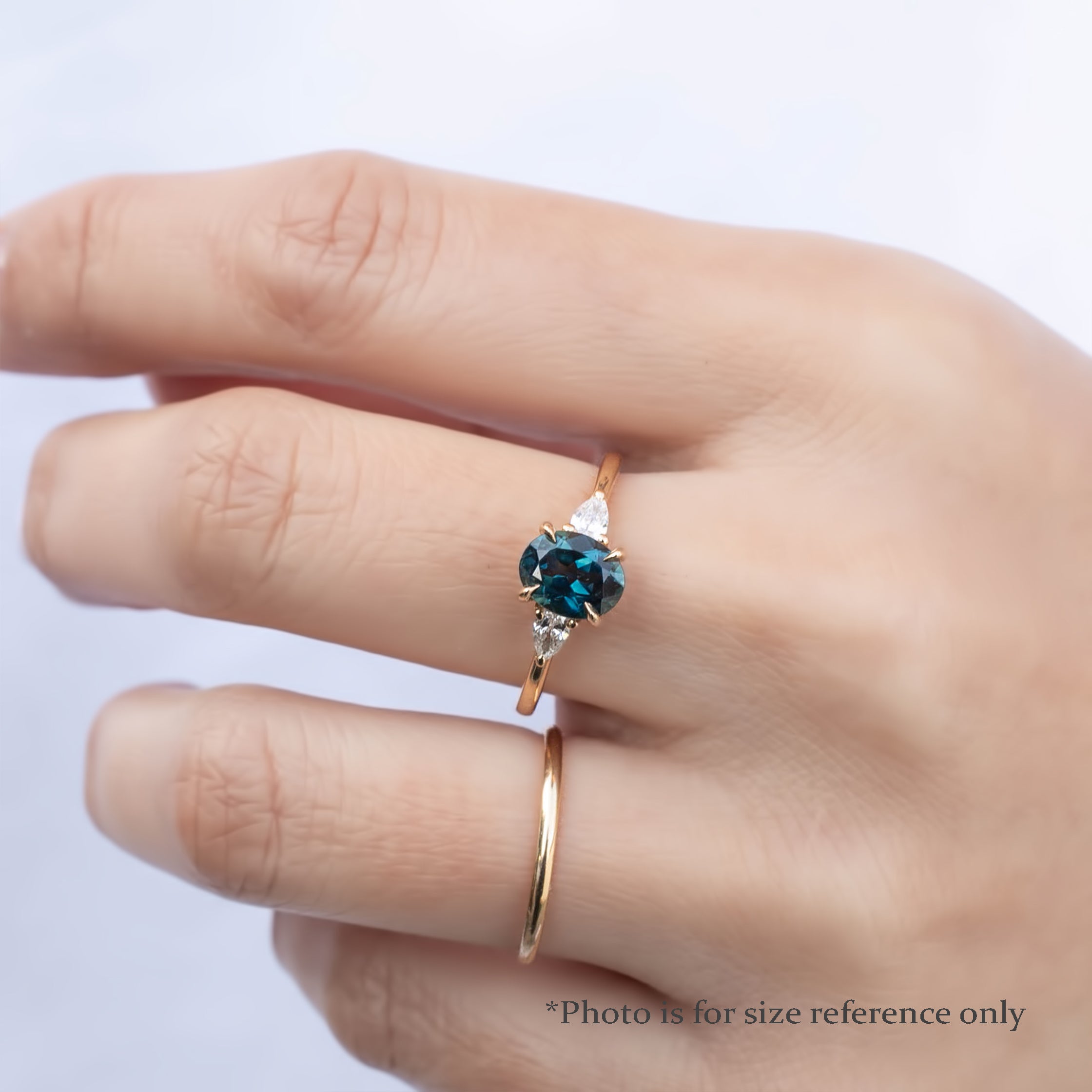 Olivia Ring,0.85ct Teal Blue Madagascar Sapphire, oval shape gemstone