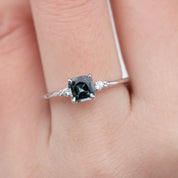 Estel Ring 0.73ct Cushion Cut Grey Blue Spinel, 14k White Gold (One of a kind)