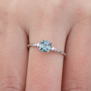 Estel Ring 0.73ct Cushion Cut Grey Blue Spinel, 14k White Gold (One of a kind)