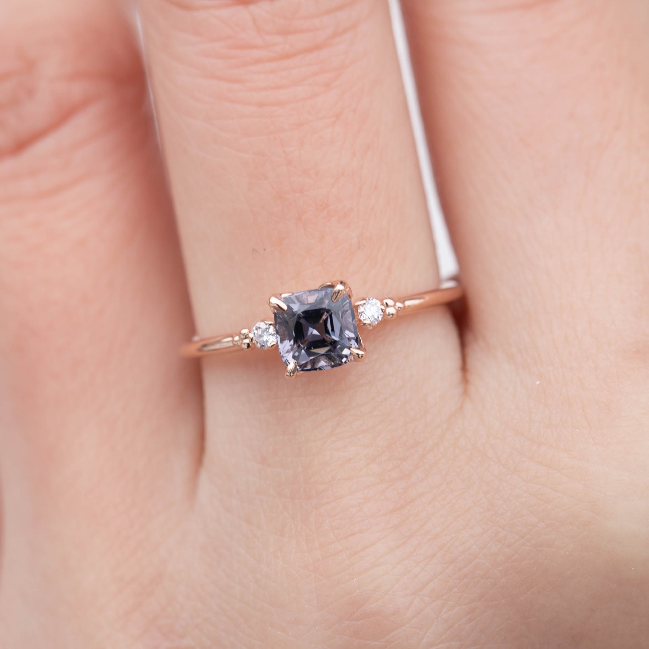 Estel Ring 1.04ct Cushion Cut Grey Purple Spinel, 14k Rose Gold (One of a kind)