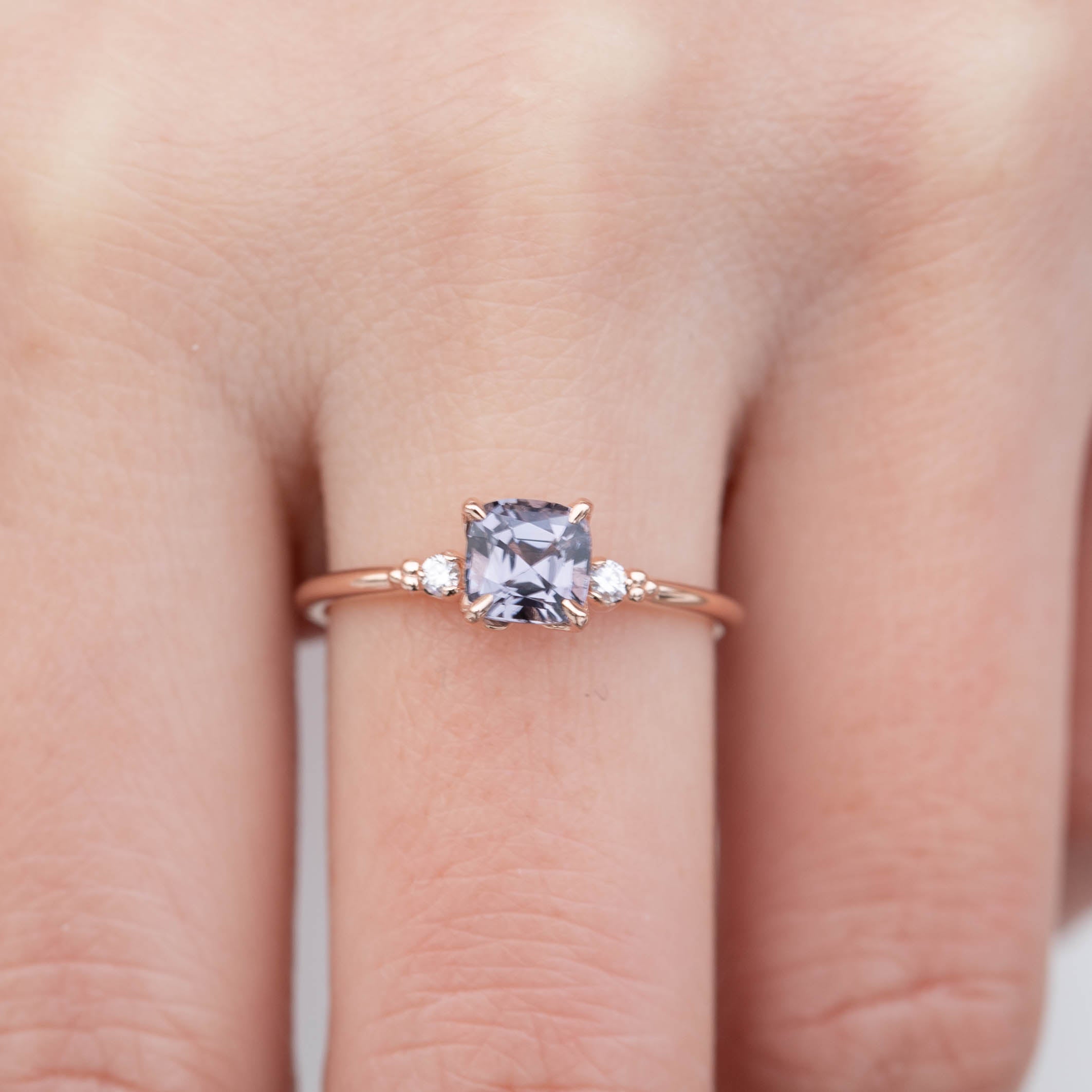 Estel Ring 1.04ct Cushion Cut Grey Purple Spinel, 14k Rose Gold (One of a kind)