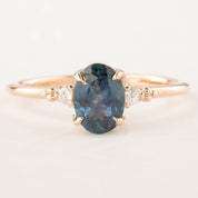 Estel Ring with 1.18ct teal blue Montana sapphire and diamonds set in 14k rose gold, handmade and one of a kind