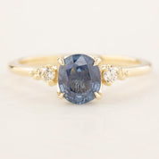 Estel Ring with 1.41ct blue sapphire and diamond accents in recycled 14k gold, handmade and one of a kind