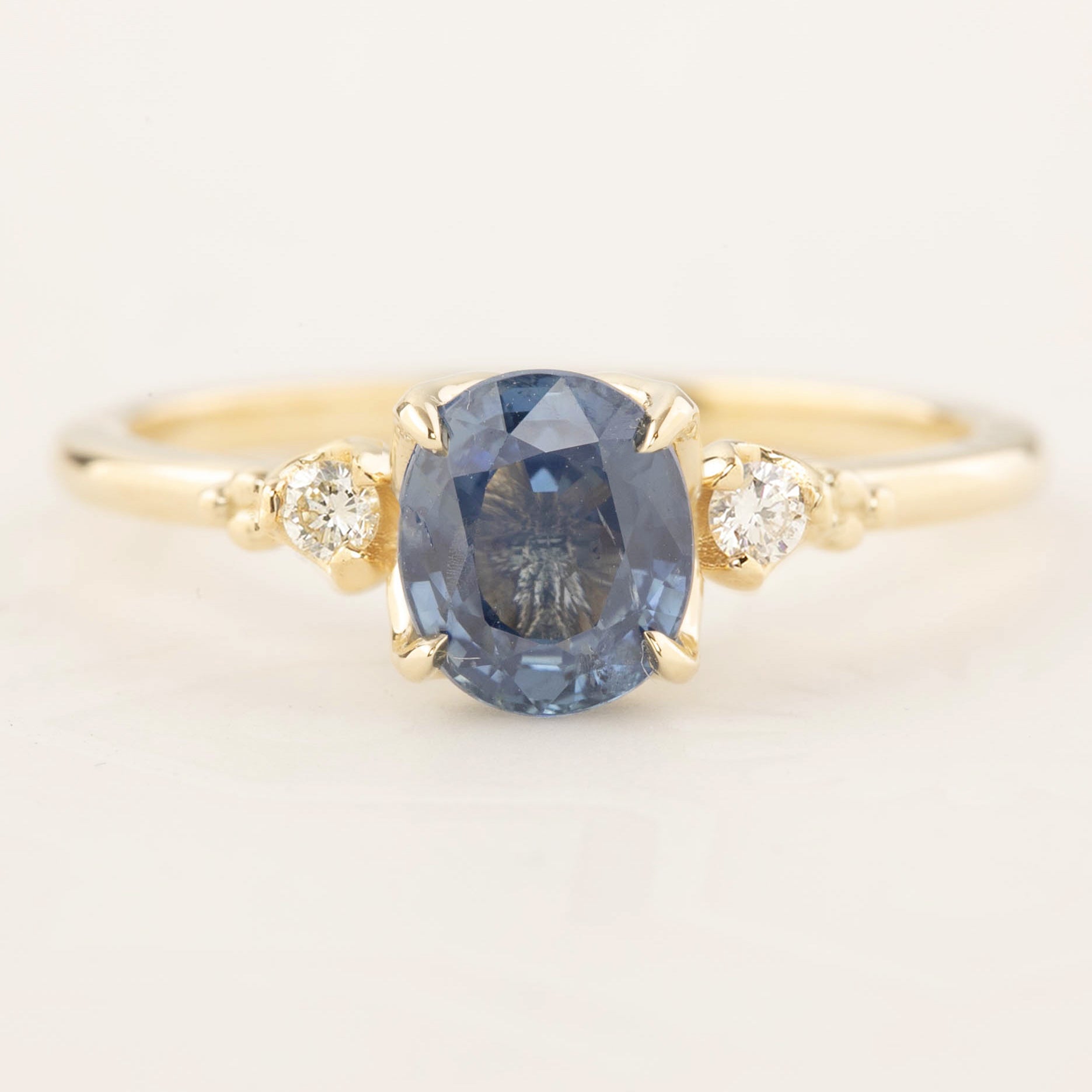 Estel Ring with 1.41ct blue sapphire and diamond accents in recycled 14k gold, handmade and one of a kind