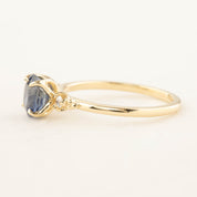 Estel Ring with 1.41ct blue sapphire in a handcrafted recycled 14k gold setting, one of a kind and ethically sourced.