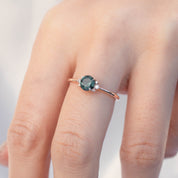 Lena Ring with 0.65ct teal blue Montana sapphire and white accent diamonds in 14k recycled gold, handmade and one of a kind