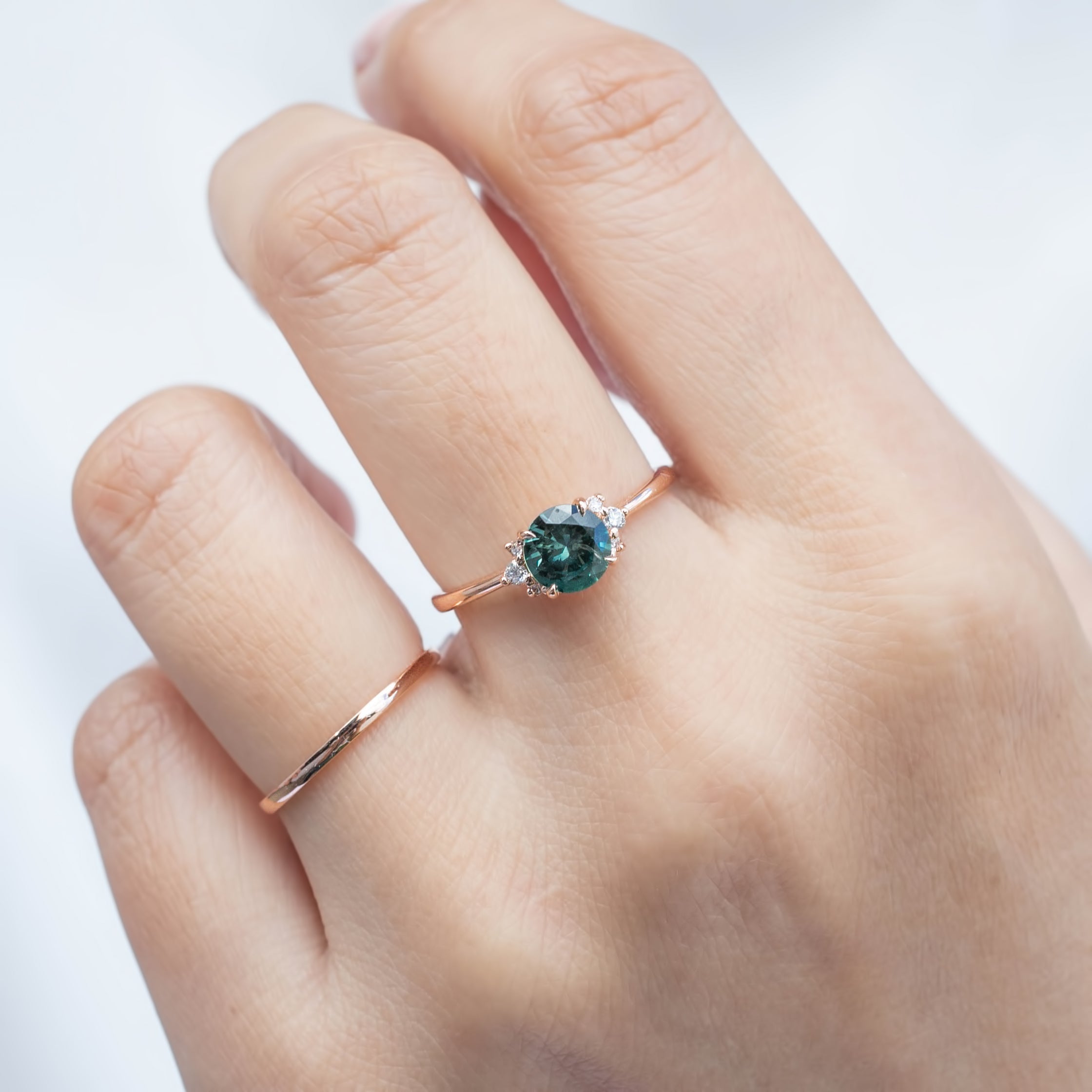 Lena Ring - 0.84ct Blue Green Montana Sapphire, 14k Rose Gold (One of a kind)