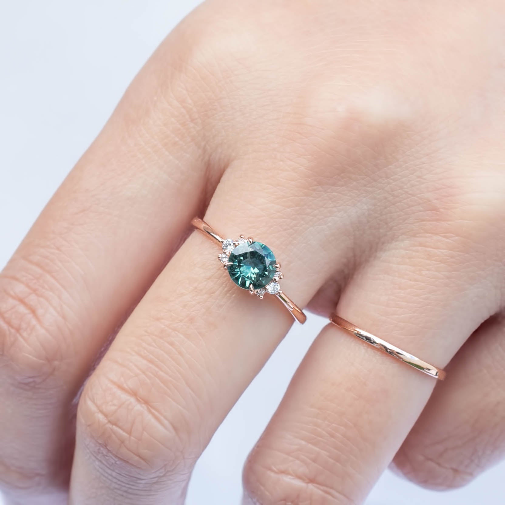 Lena Ring - 0.84ct Blue Green Montana Sapphire, 14k Rose Gold (One of a kind)