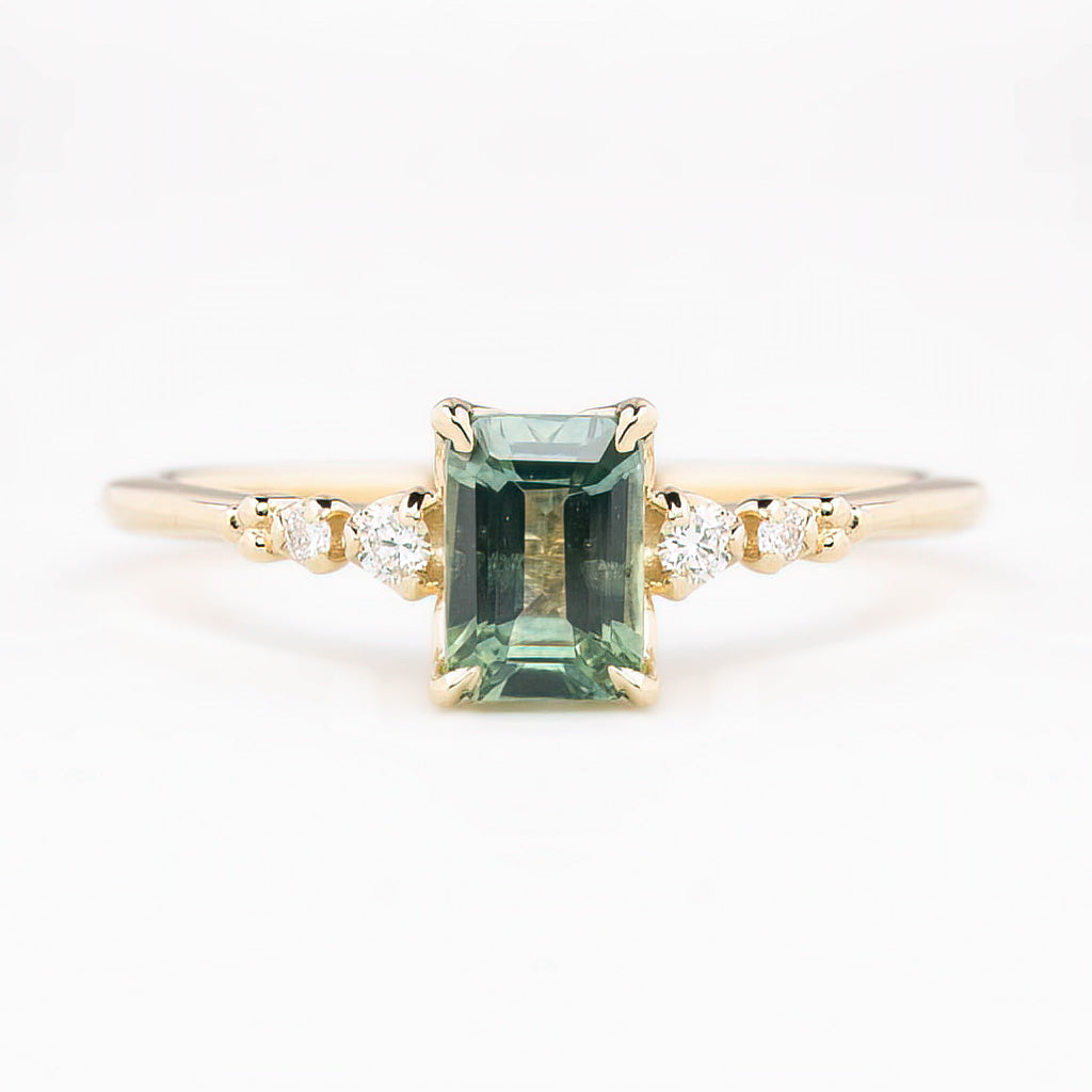 Estel Fleur Four Prongs Ring 0.67ct Light Green Montana Sapphire, 14K Yellow Gold (One of a kind)