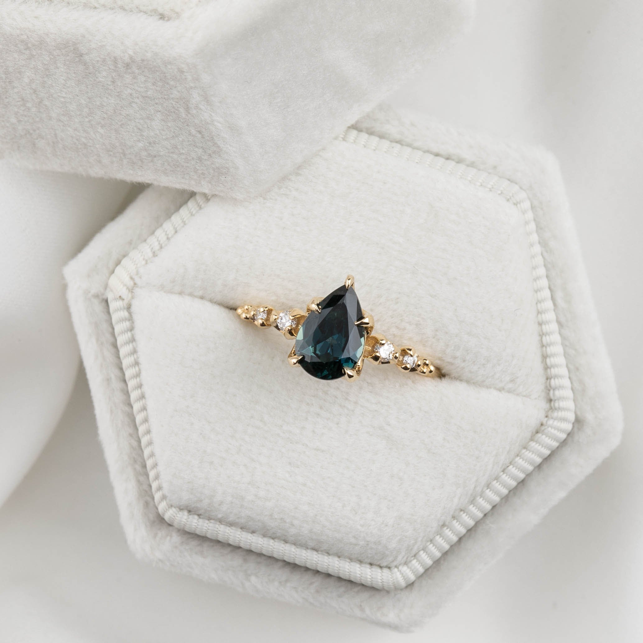 Estel Fleur Ring, 1.39ct Teal Blue Queensland Sapphire