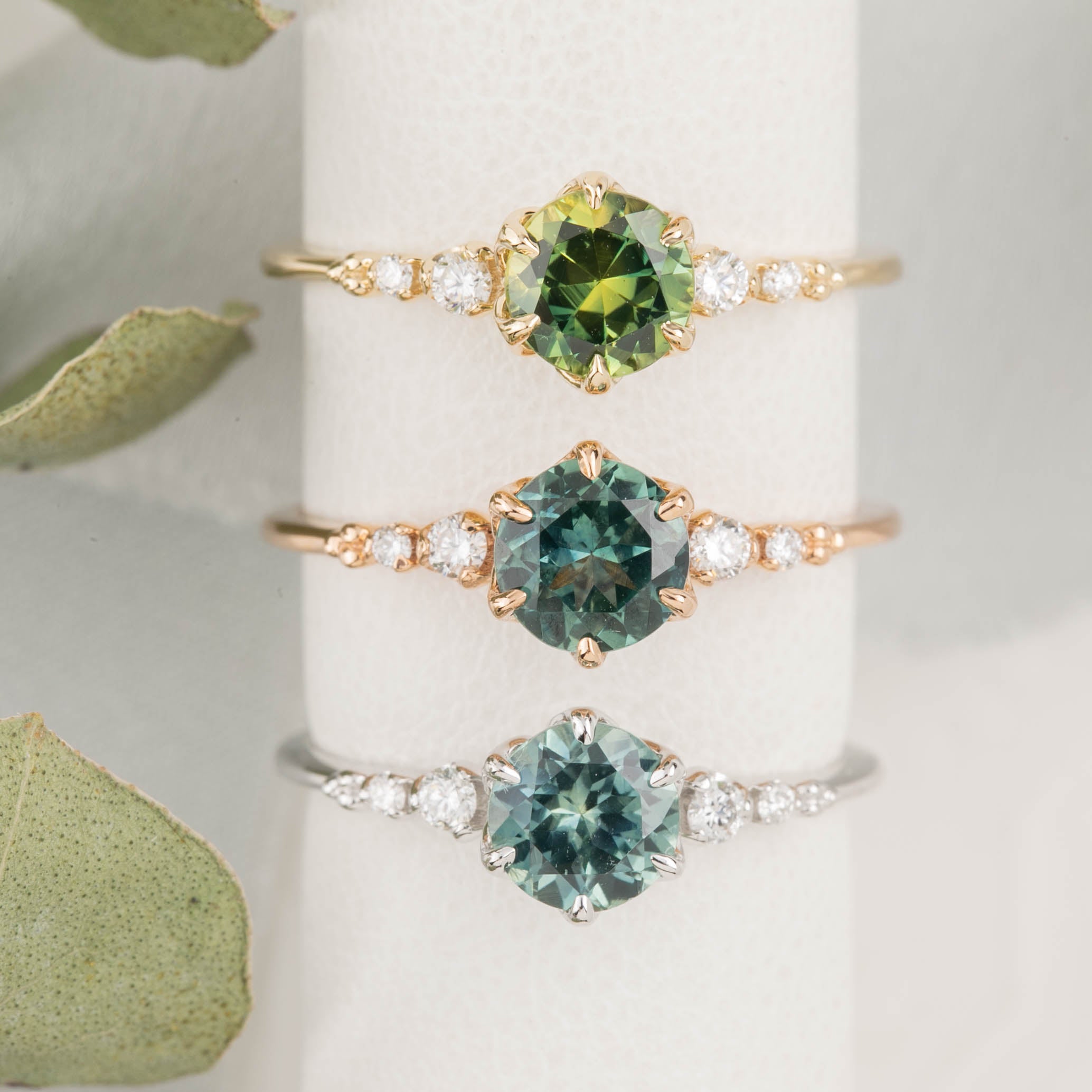 Estel Fleur Six Prongs Ring 1.02ct Blue Green Round Montana Sapphire, 14K Rose Gold (One of a kind)