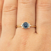 Lena Ring with 1ct Blue Montana sapphire and diamonds set in recycled 14k yellow gold, handmade and one of a kind.