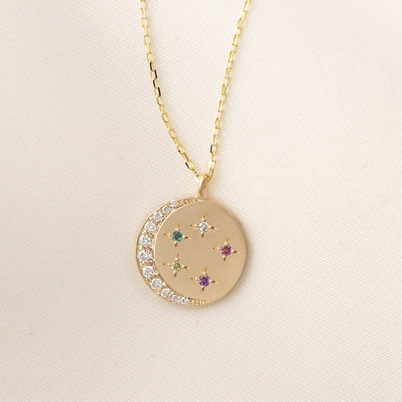 Crescent Birthstone Necklace (Charm Option)