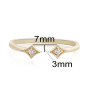 Gold double star diamond open ring with two 0.03ctw brilliant cut white diamonds, 7mm by 3mm star shapes